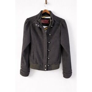 B by Burton Wool Blend Moto Bomber Jacket Olive Gray Women's M Y2K Cozy Fall